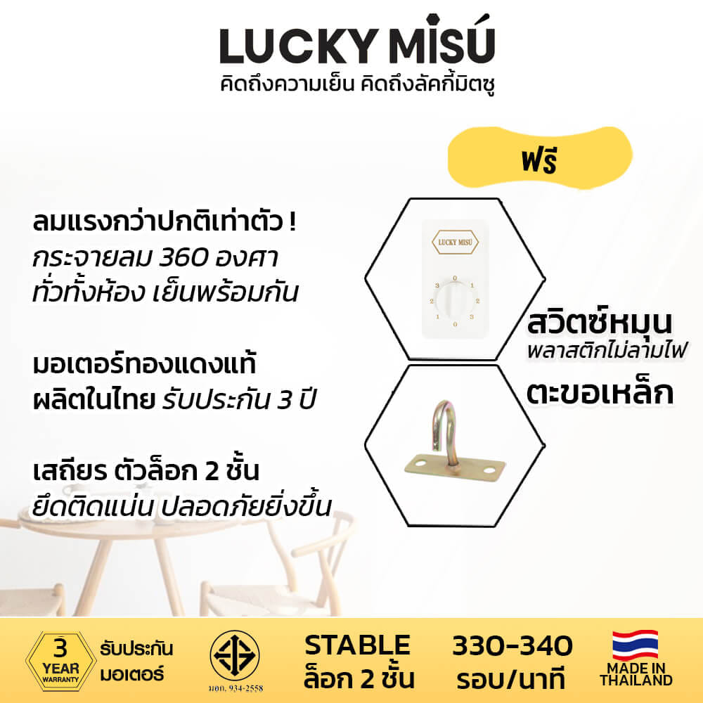 พัดลมติดเพดาน ขนาด 56 นิ้ว ลัคกี้มิตซู รุ่น LM56 สีขาว (รุ่นลมแรง ก้านยาว 2 เมตร)_2